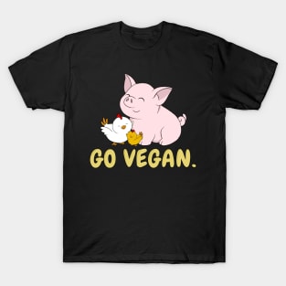 Go Vegan Cute Pig And Chicken 3 T-Shirt